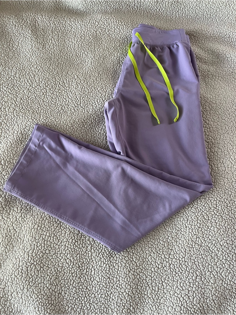 Figs Lavender Straight-Leg Scrub Pants with Neon Yellow Drawstring